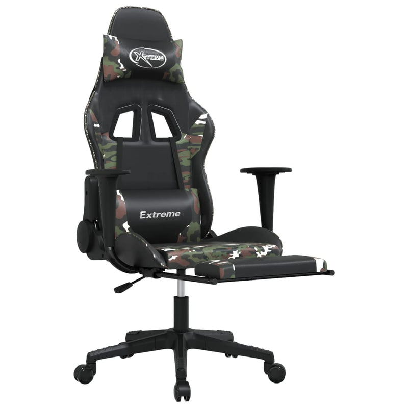 Massage Gaming Chair with Footrest Black&Camouflage Faux Leather