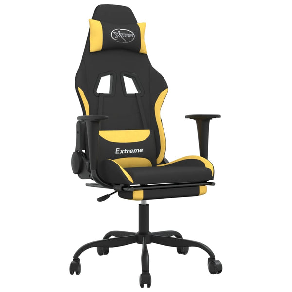 Massage Gaming Chair with Footrest Black and Yellow Fabric