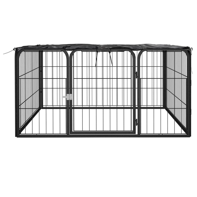 Dog Playpen 4 Panels Black 39.4"x19.7" Powder-coated Steel