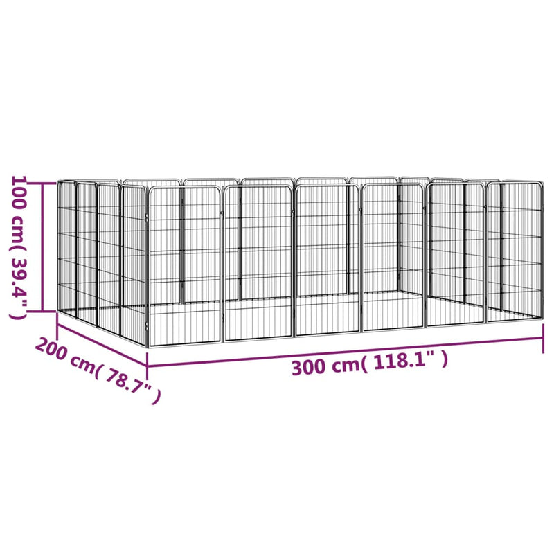 20-Panel Dog Playpen Black 19.7"x39.4" Powder-coated Steel