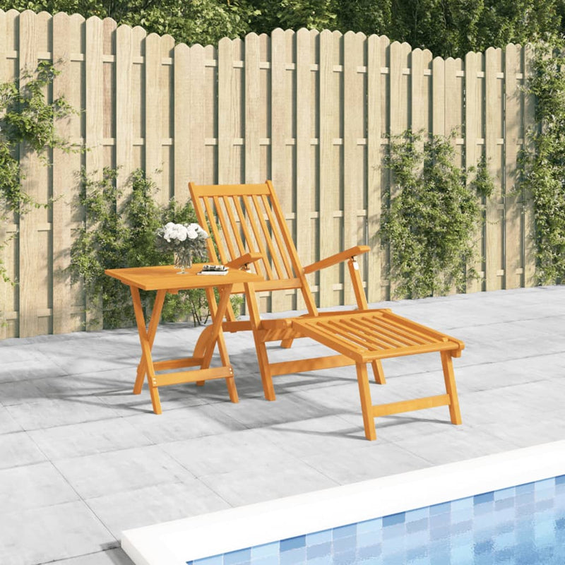 Patio Deck Chair with Footrest and Table Solid Wood Acacia