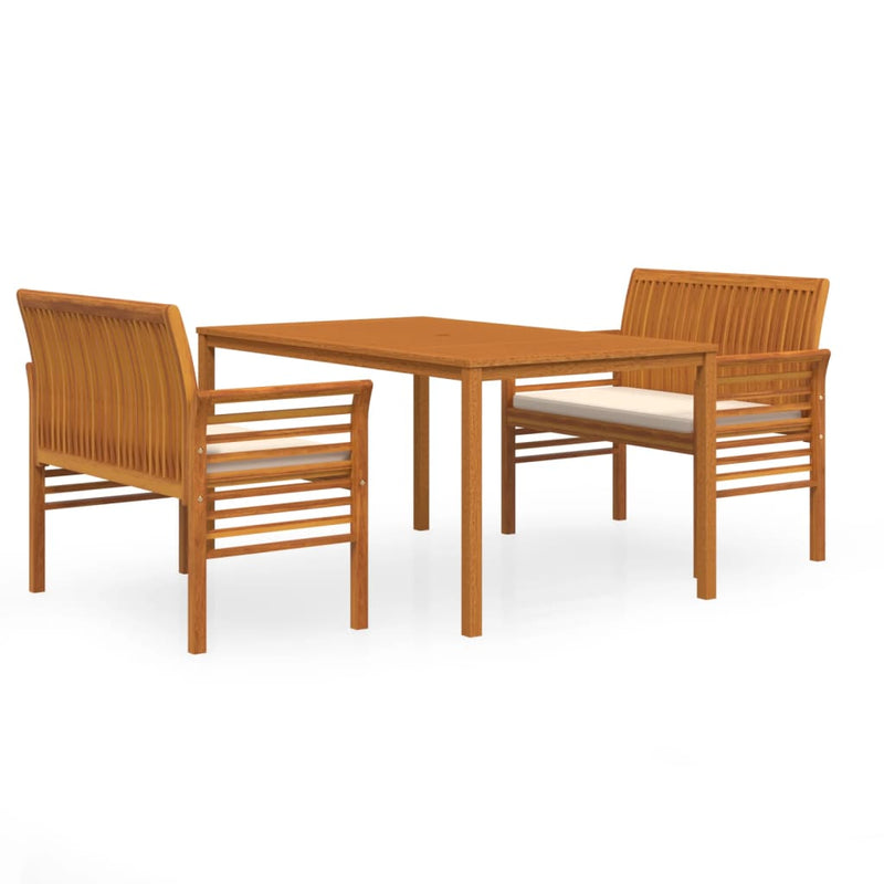 3 Piece Patio Dining Set with Cushions Solid Wood Acacia