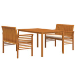 3 Piece Patio Dining Set with Cushions Solid Wood Acacia