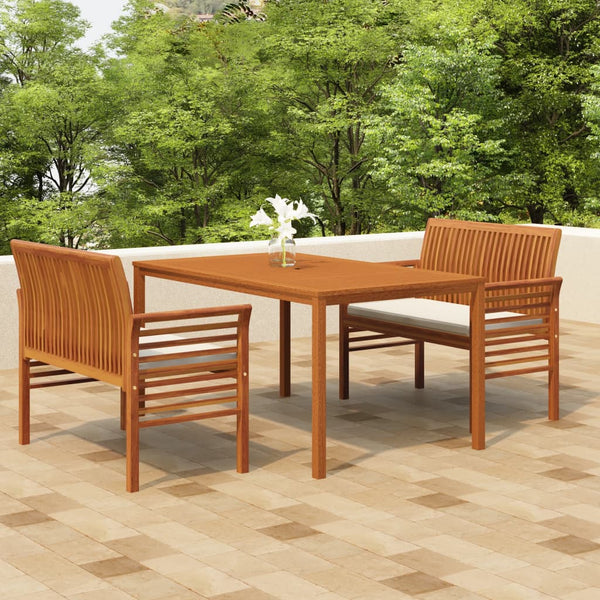 3 Piece Patio Dining Set with Cushions Solid Wood Acacia