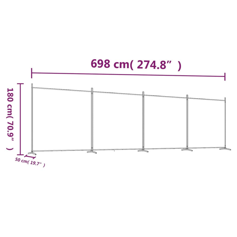 4-Panel Room Divider White 274.8"x70.9" Fabric