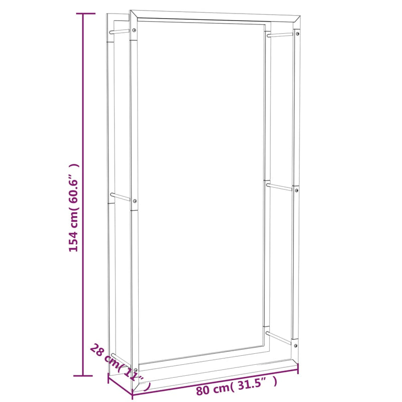 Firewood Rack Matt Black 31.5"x11"x60.6" Steel