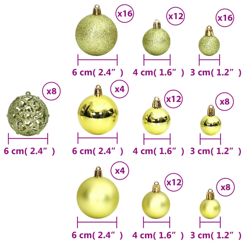 Christmas Baubles 100 pcs Light Green 1.2" / 1.6" / 2.4"