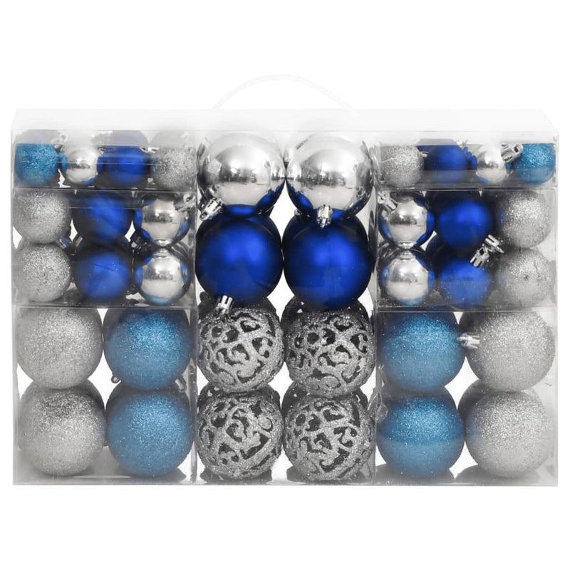 Christmas Baubles 100 pcs Blue and Silver 1.2" / 1.6" / 2.4"