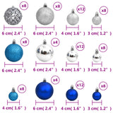 Christmas Baubles 100 pcs Blue and Silver 1.2" / 1.6" / 2.4"