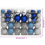 Christmas Baubles 100 pcs Blue and Silver 1.2" / 1.6" / 2.4"