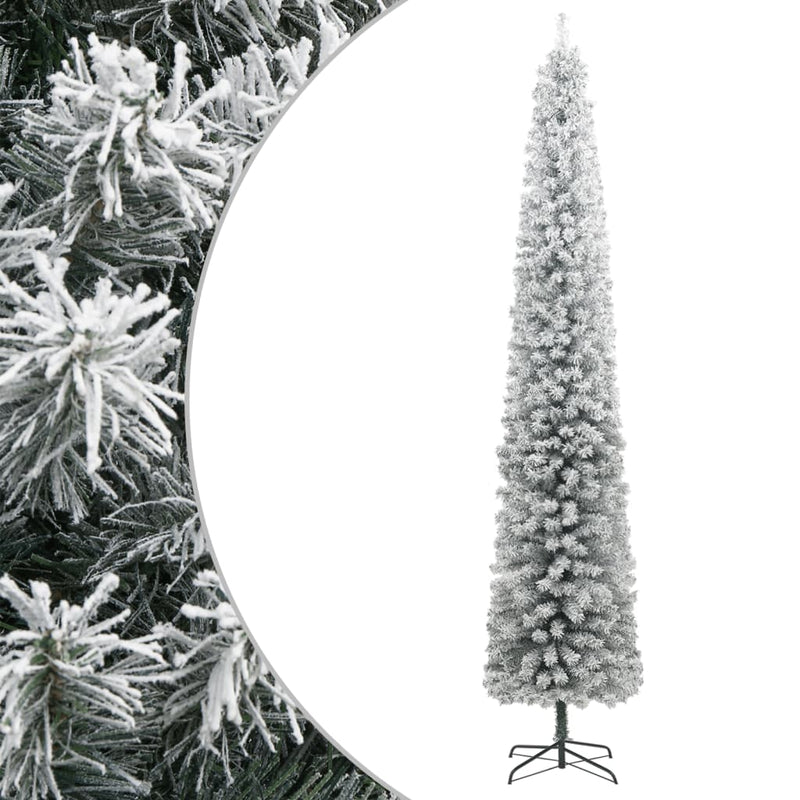 Slim Christmas Tree with Stand and Flocked Snow 118.1" PVC