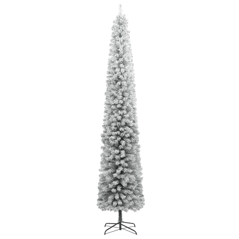 Slim Christmas Tree with Stand and Flocked Snow 118.1" PVC