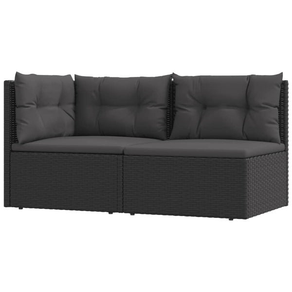 2 Piece Patio Lounge Set with Cushions Black Poly Rattan