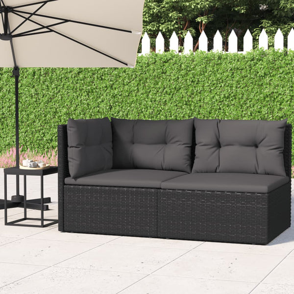 2 Piece Patio Lounge Set with Cushions Black Poly Rattan