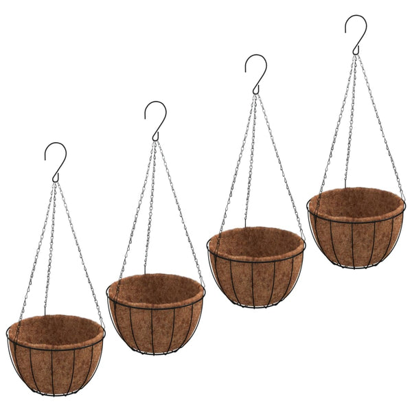 Hanging Planters 4 pcs with Coco Liners Black Ø 11.8"x20.5" Steel