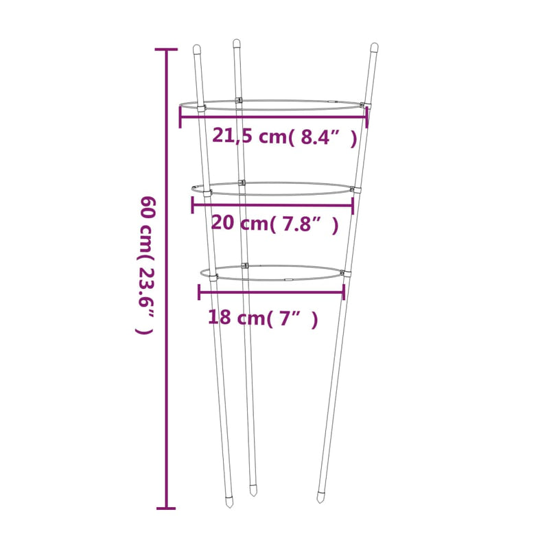 Garden Plant Supports with 3 Rings 5 pcs Green 23.6" Steel