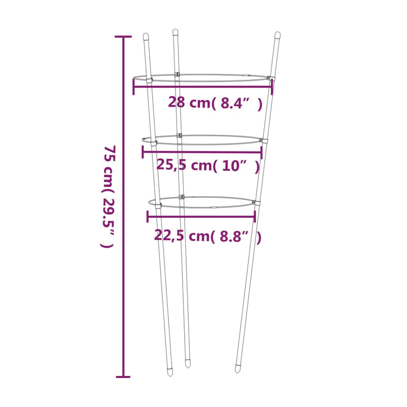 Garden Plant Supports with 3 Rings 5 pcs Green 29.5" Steel