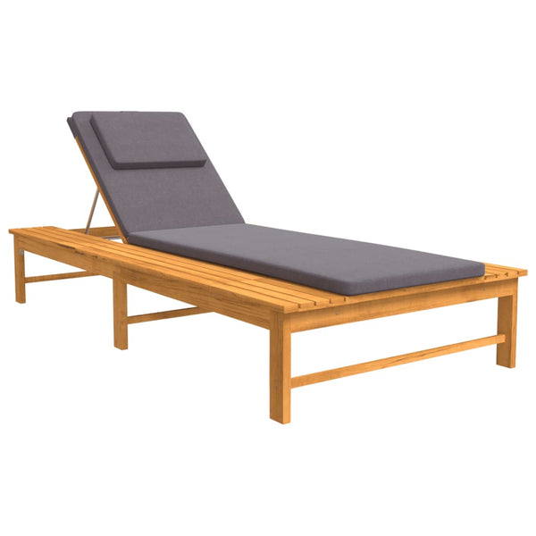 Sun Lounger with Dark Gray Cushion and Pillow Solid Wood Acacia