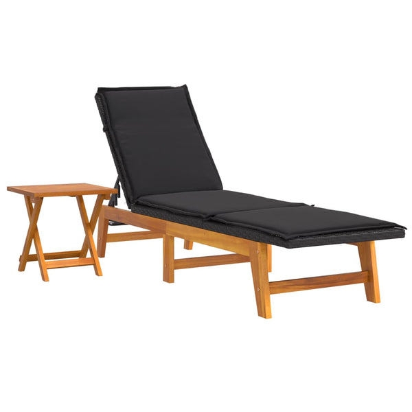 Sun Lounger with Table Poly Rattan and Solid Wood Acacia