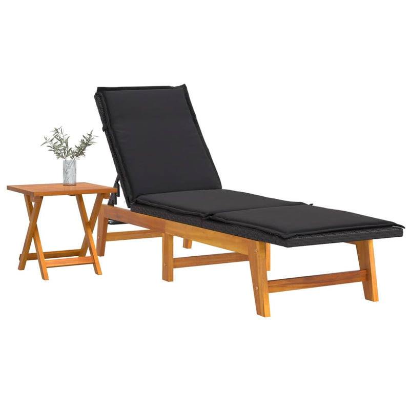 Sun Lounger with Table Poly Rattan and Solid Wood Acacia