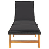 Sun Lounger with Table Poly Rattan and Solid Wood Acacia