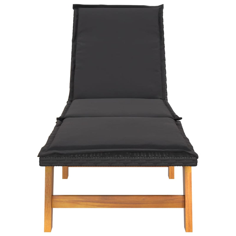 Sun Lounger with Table Poly Rattan and Solid Wood Acacia