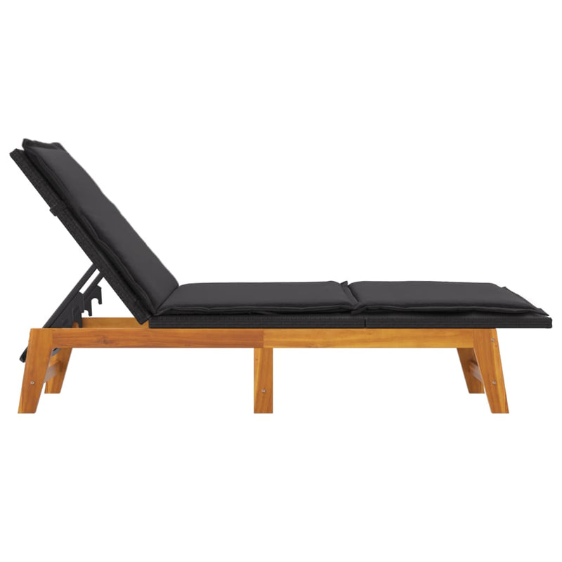 Sun Lounger with Table Poly Rattan and Solid Wood Acacia