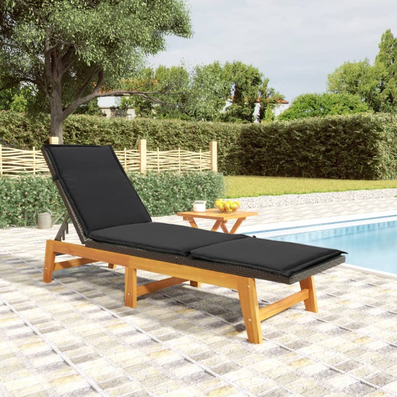 Sun Lounger with Table Poly Rattan and Solid Wood Acacia