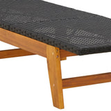 Sun Lounger Black and Brown Poly Rattan and Solid Wood Acacia