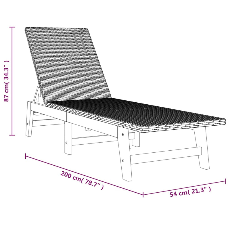 Sun Lounger Black and Brown Poly Rattan and Solid Wood Acacia