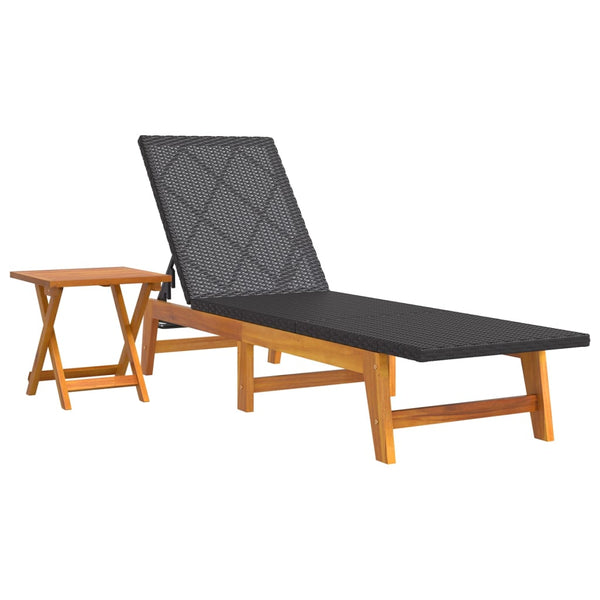 Sun Lounger with Table Poly Rattan and Solid Wood Acacia