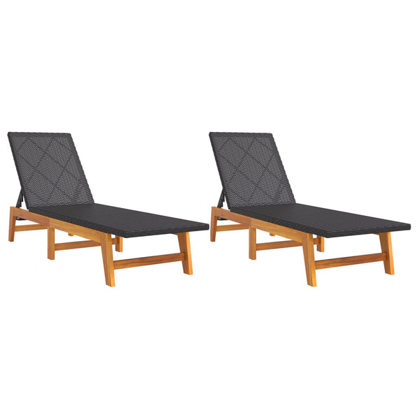 Sun Loungers 2 pcs Black and Brown Poly Rattan and Solid Wood Acacia