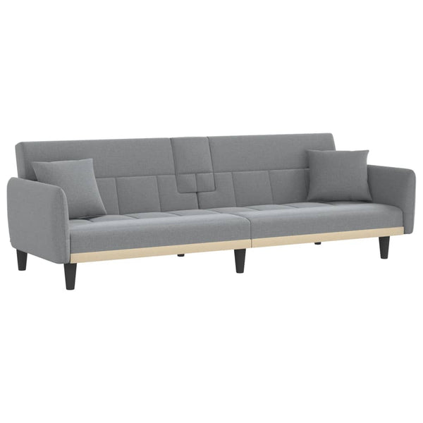 Sofa Bed with Cup Holders Light Gray Fabric