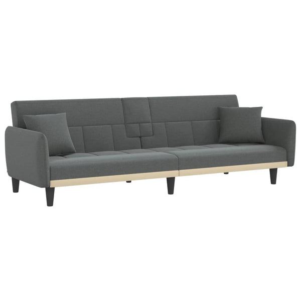 Sofa Bed with Cup Holders Dark Gray Fabric