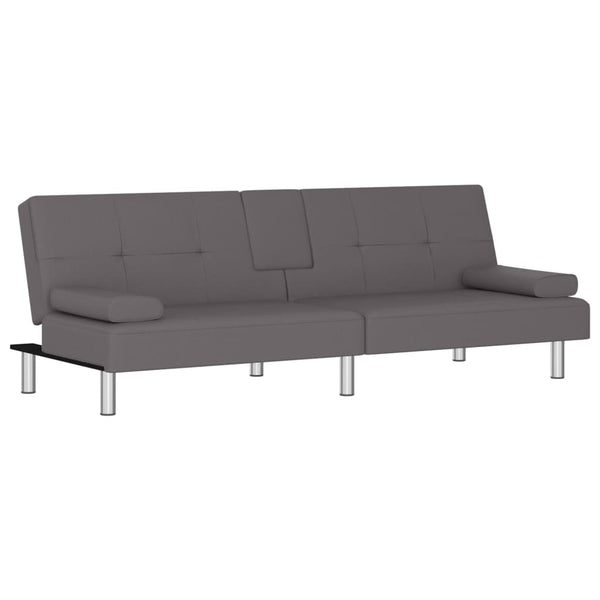 Sofa Bed with Cup Holders Gray Faux Leather