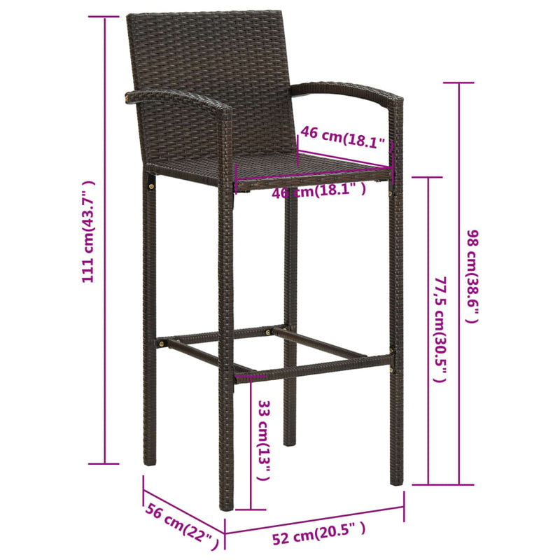 Bar Stools 2 pcs Brown Poly Rattan