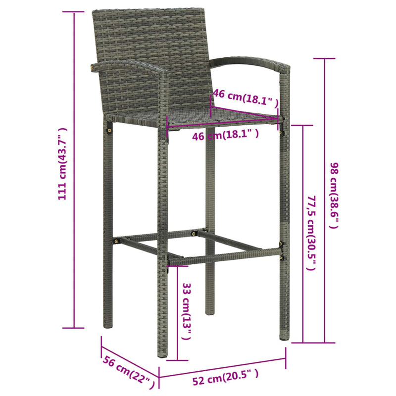 Bar Stools 2 pcs Gray Poly Rattan