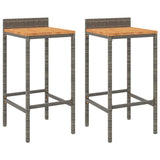 Bar Stools 2 pcs Gray Poly Rattan and Solid Wood Acacia