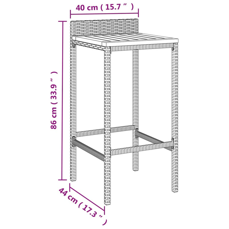 Bar Stools 2 pcs Gray Poly Rattan and Solid Wood Acacia