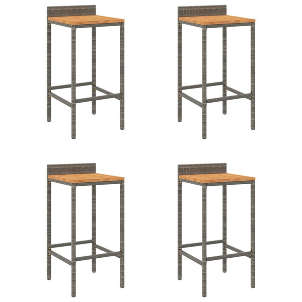 Bar Stools 4 pcs Gray Poly Rattan and Solid Wood Acacia