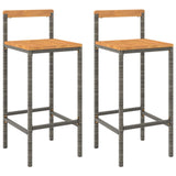 Bar Stools 2 pcs Gray Poly Rattan and Solid Wood Acacia