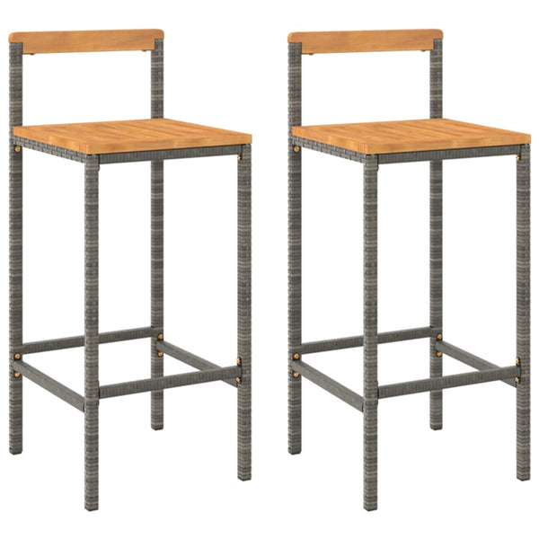 Bar Stools 2 pcs Gray Poly Rattan and Solid Wood Acacia