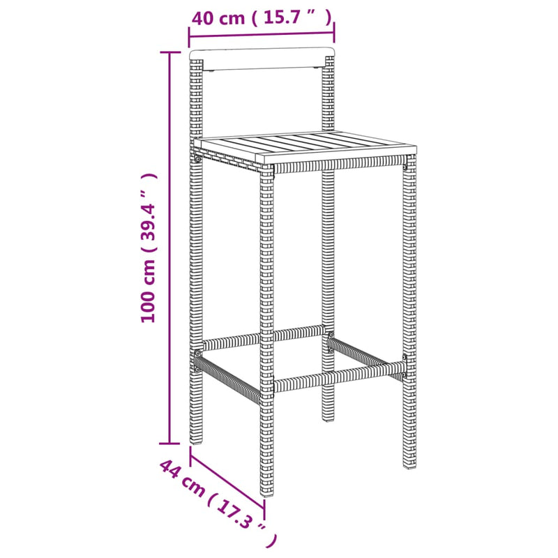 Bar Stools 2 pcs Gray Poly Rattan and Solid Wood Acacia