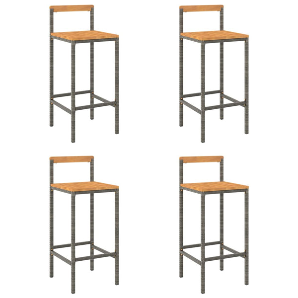 Bar Stools 4 pcs Gray Poly Rattan and Solid Wood Acacia