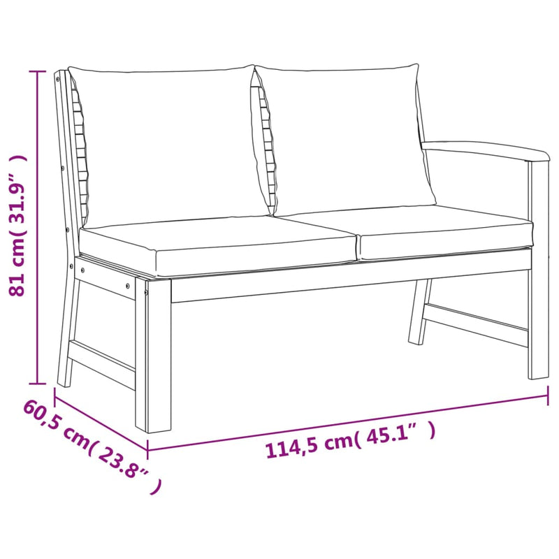 4 Piece Patio Dining Set with Cushions Solid Wood Acacia