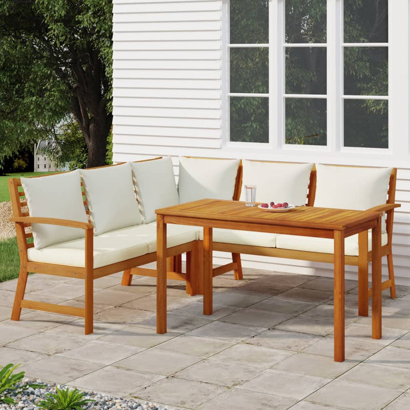 4 Piece Patio Dining Set with Cushions Solid Wood Acacia