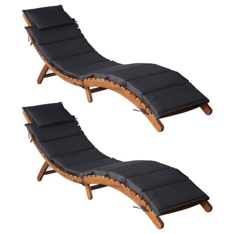 Sun Loungers with Cushions 2 pcs Dark Gray Solid Wood Acacia