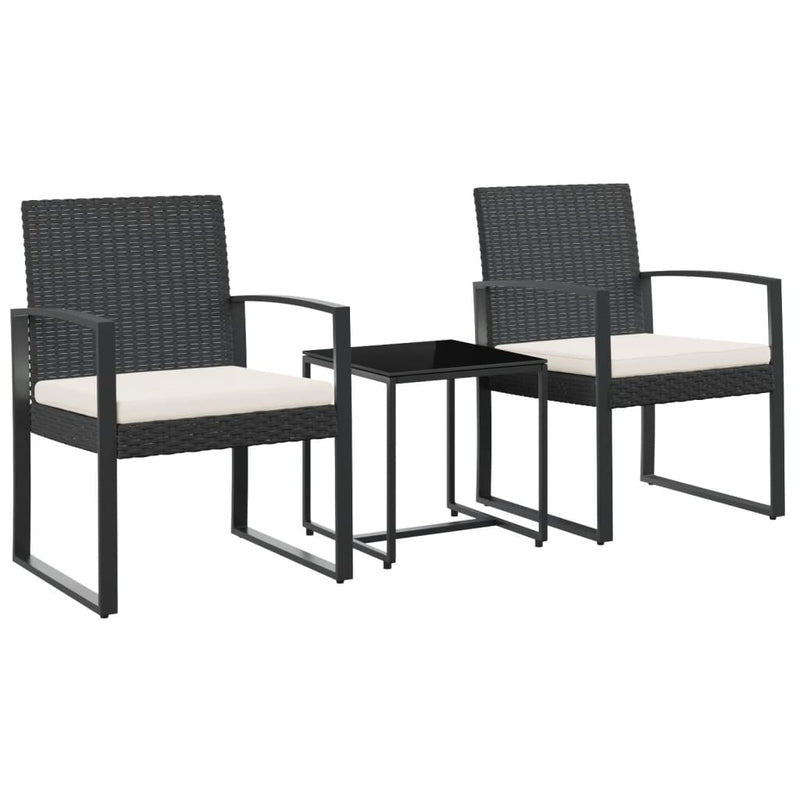 3 piece Patio Dining Set with Cushions Black PP Rattan