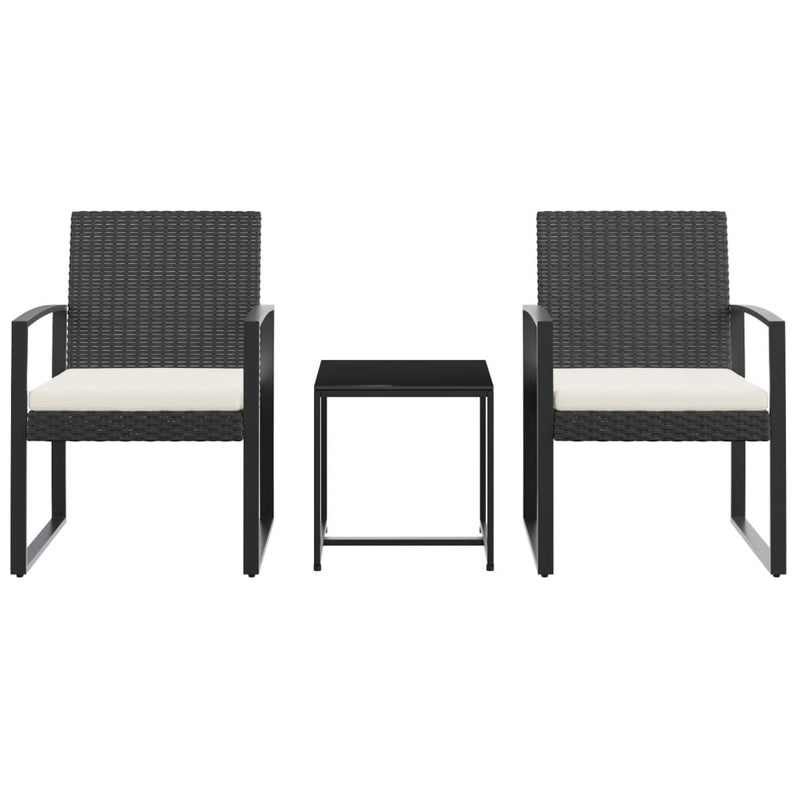 3 piece Patio Dining Set with Cushions Black PP Rattan