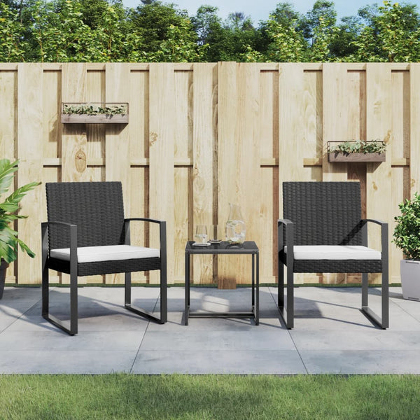 3 piece Patio Dining Set with Cushions Black PP Rattan